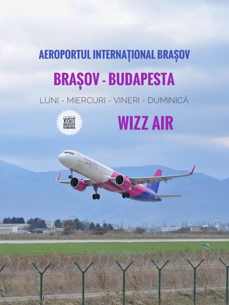 Wizz Air extinde frecvența zborurilor Brașov – Budapesta la patru zboruri pe săptămână, începând din 26 octombrie 2025