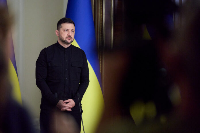 Ukraine's President Zelenskiy holds a news briefing in Kyiv