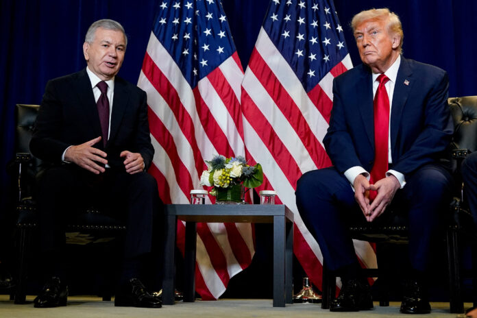 U.S. President Trump and Uzbekistan President Mirziyoyev meet during the 80th United Nations General Assembly, in New York City