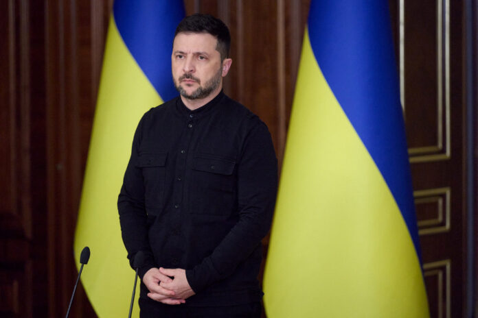 Ukraine's President Zelenskiy holds a news briefing in Kyiv